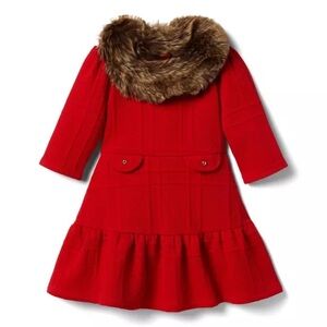 JANIE and JACK FAUX FUR COLLAR JACQUARD RED DRESS